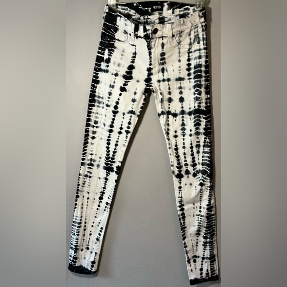 Hudson Jeans Krista Super Skinny White & Black Tie Dye W407WAP Size 26